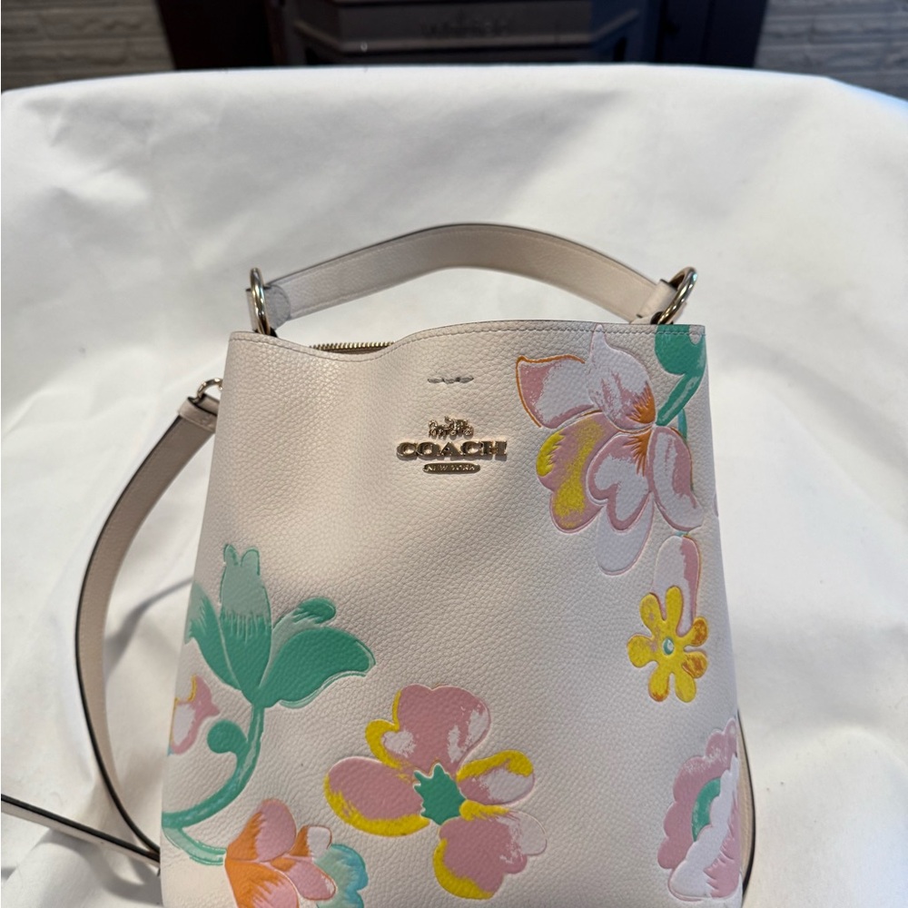 Coach Cream and Pink Floral Shoulder Bag